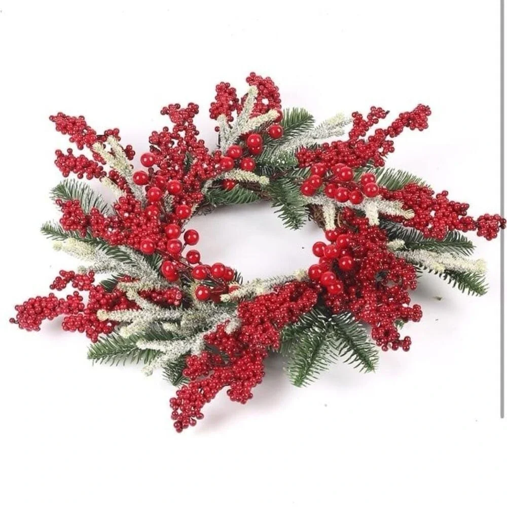 New Red Berries Christmas Wreath, 20'' Christmas Door Wreath Decoration with Hol